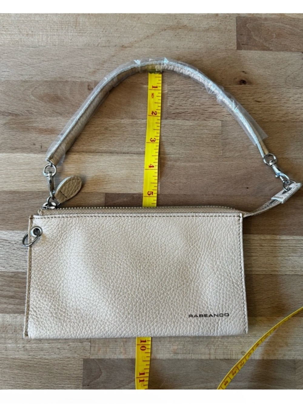 RABEANCO Cream Tan Leather Wristlet Clutch Convertible Bag NWOT Minimalist - Picture 9 of 10